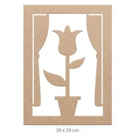 DS049 Lale Figürlü Pencere Dekoratif Duvar Süsü Ham Ahşap Boyanabilir Obje